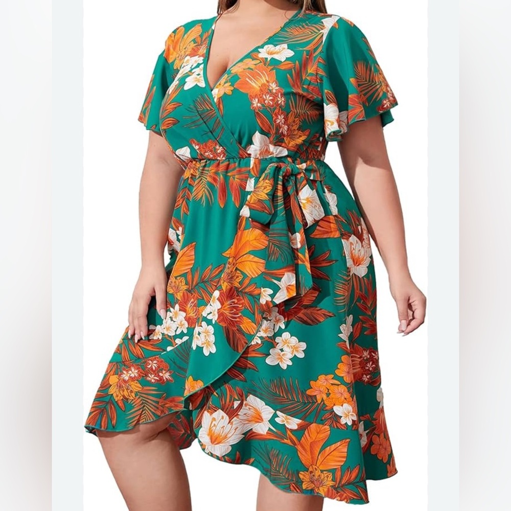 Floerns Women’s Floral Print Midi  Dress Multicolor ‎ Size:2XL